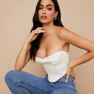 House of CB Bea Draped Satin Cropped Corset in Ivory size L+ NWT